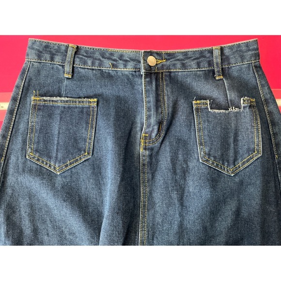 ALL IN LOVE Denim Maxi Skirt Size M Distressed Frayed Hem Blue Boho Punk Rock - Picture 2 of 6